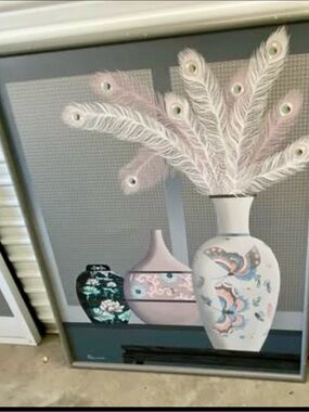 VTG Collectible Mid Century Modern Signed Franco Chinoiserie Still Life 36”x47”